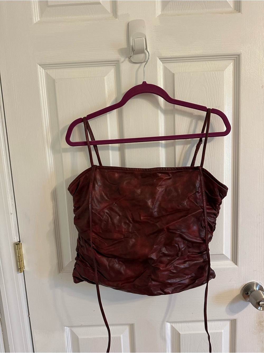 Edikted Wine Ruched Faux Leather Cami